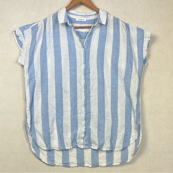 Beachlunchlounge Size XL Linen Blend Striped Top Blouse Button Front Nautical - Picture 1 of 6
